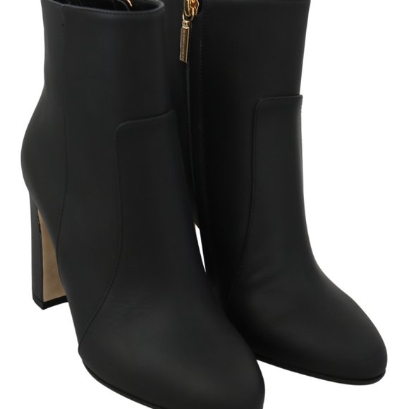 DOLCE & GABBANA Black Leather Short Boots Zipper Shoes - Picture 4 of 6